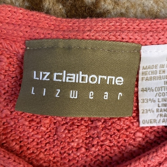 Liz Claiborne Linen blend knit sweater top Women’s Boxy V neck coral Beach L - Picture 6 of 8